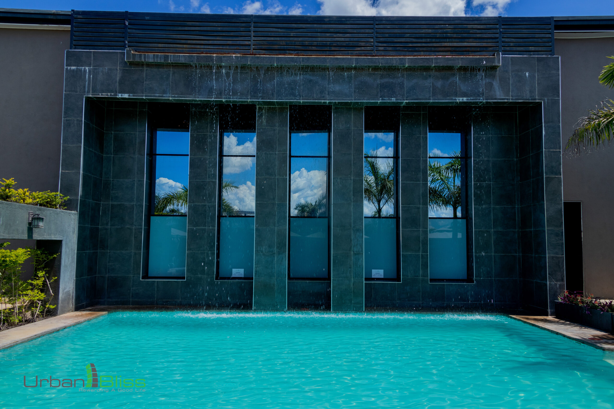 Wide view of pool and deck